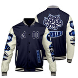 Custom Navy White Letterman Varsity Jacket Personalized Embroidery Printing
