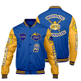 Custom Blue Yellow Letterman Varsity Jacket Personalized Embroidery Printing