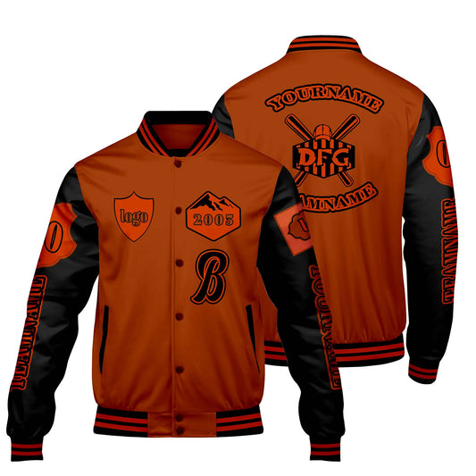 Custom Orange Black Letterman Varsity Jacket Personalized Embroidery Printing