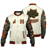 Custom White Military Green Letterman Varsity Jacket Personalized Embroidery Printing