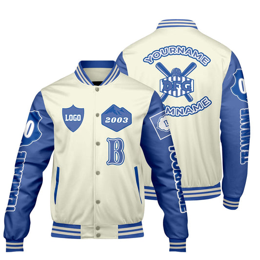 Custom White Royal Letterman Varsity Jacket Personalized Embroidery Printing