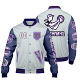 Custom Gray Purple Letterman Varsity Jacket Personalized Embroidery Printing