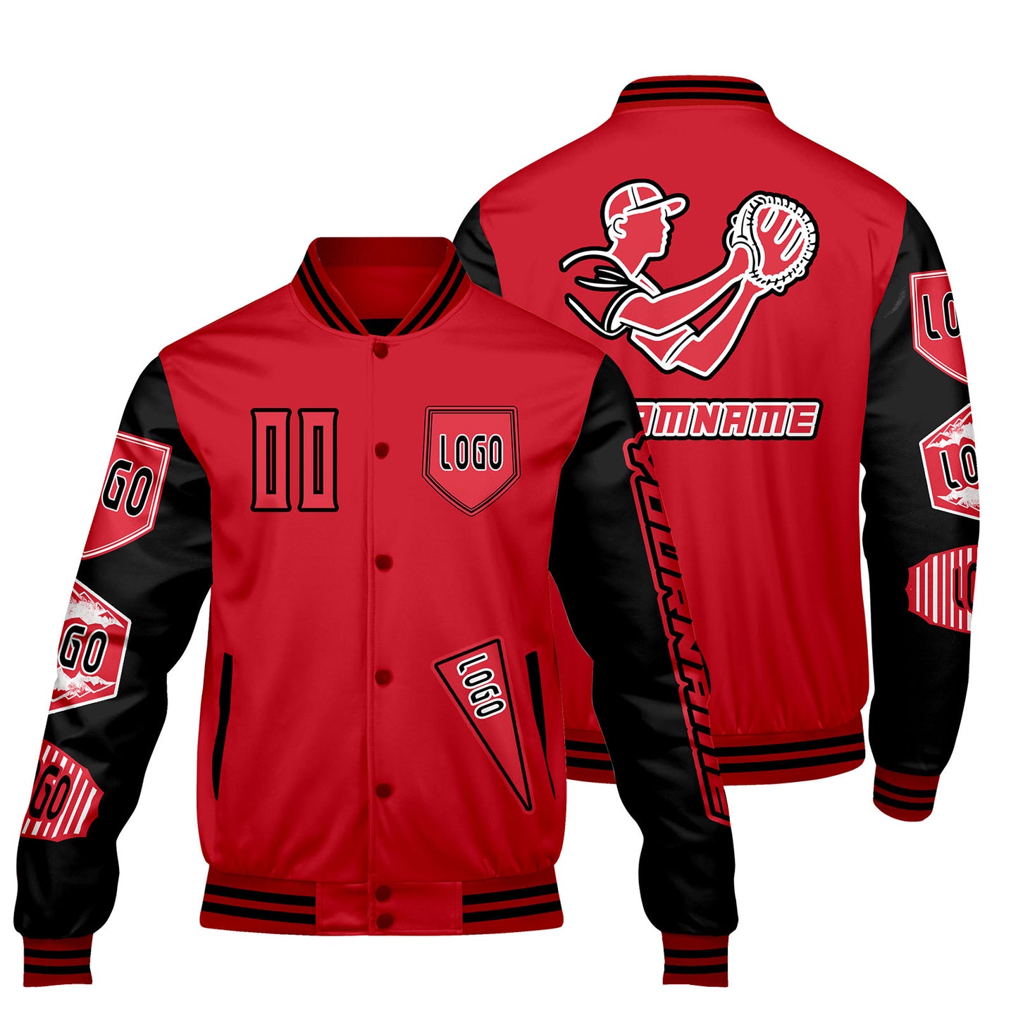 Custom Red Black Letterman Varsity Jacket Personalized Embroidery Printing