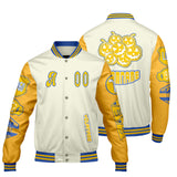 Custom White Yellow Letterman Varsity Jacket Personalized Embroidery Printing