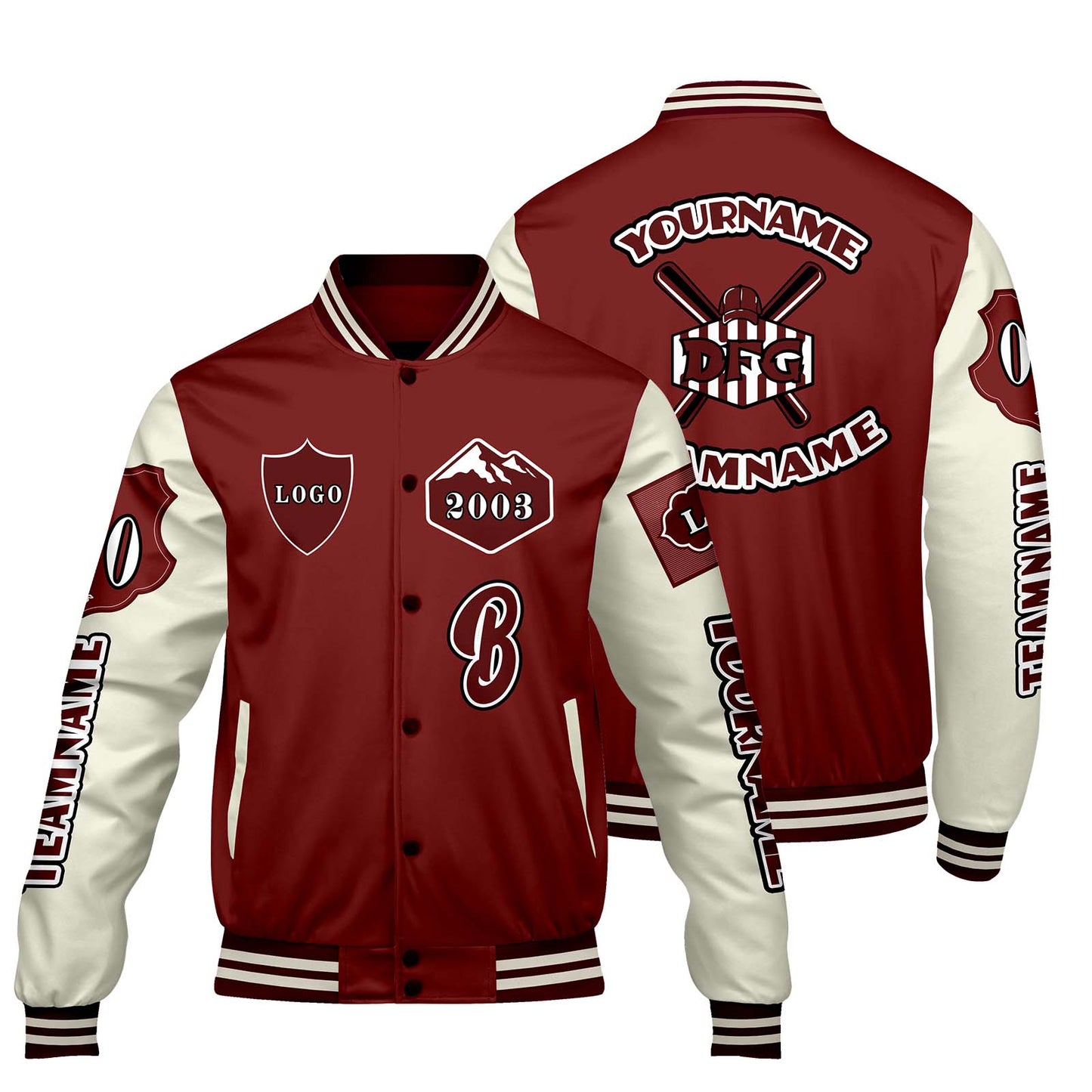 Custom Red White Letterman Varsity Jacket Personalized Embroidery Printing