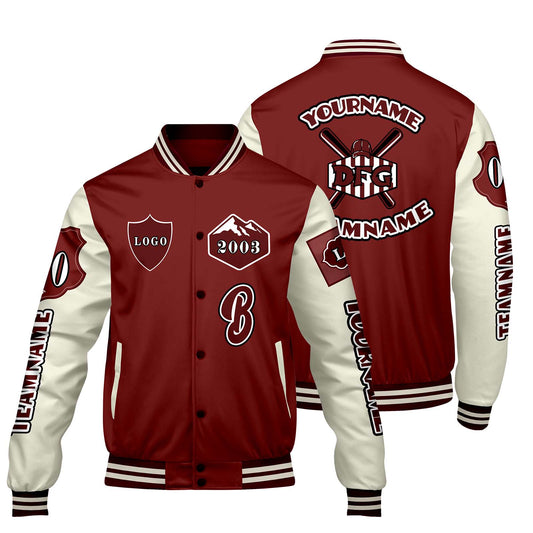 Custom Red White Letterman Varsity Jacket Personalized Embroidery Printing
