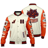 Custom White Bright Orange Letterman Varsity Jacket Personalized Embroidery Printing