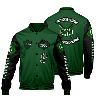 Custom Green Black Letterman Varsity Jacket Personalized Embroidery Printing