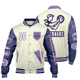 Custom White Purple Letterman Varsity Jacket Personalized Embroidery Printing