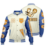 Custom White Bright Blue Letterman Varsity Jacket Personalized Embroidery Printing
