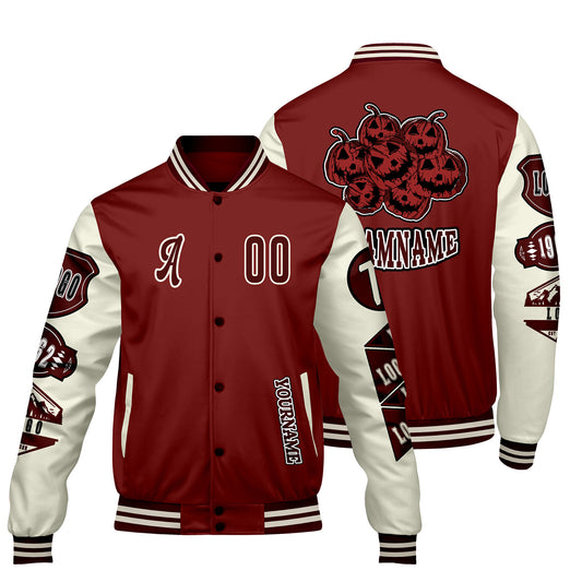 Custom Burgundy White Letterman Varsity Jacket Personalized Embroidery Printing