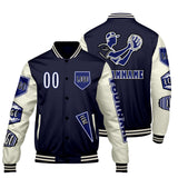 Custom Navy White Letterman Varsity Jacket Personalized Embroidery Printing