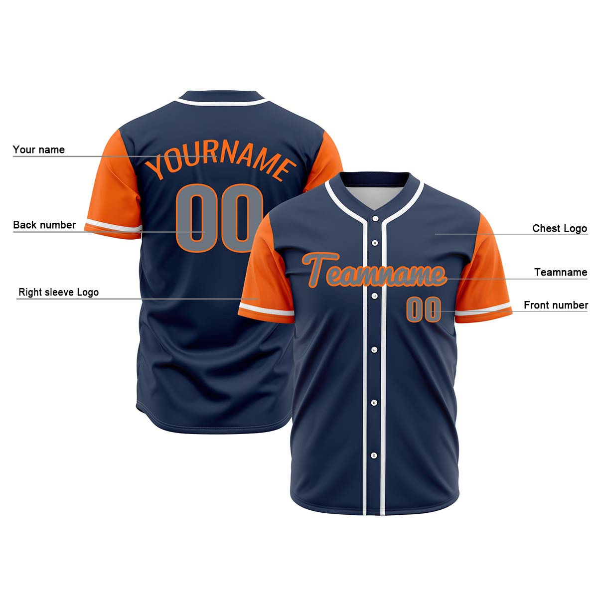 Custom Dark Blue Orange Hip Hop Baseball Jersey Stitched Printed - Personalized Name Number Shirts #BB-0919-0053