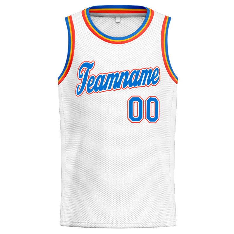 Custom Stitched Basketball Jersey for Men, Women And Kids White-Blue-Orange
