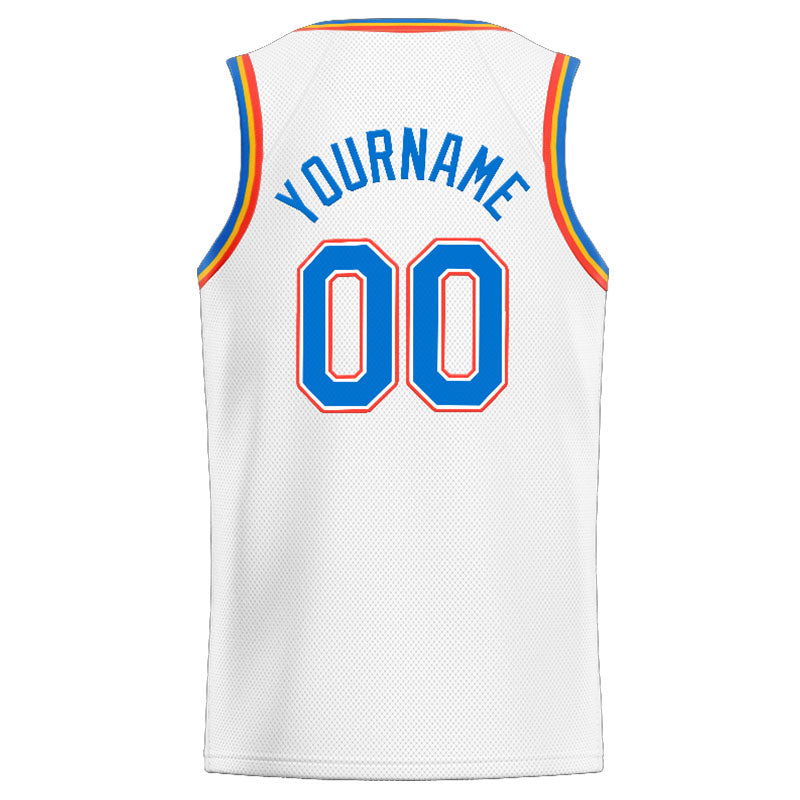 Custom Stitched Basketball Jersey for Men, Women And Kids White-Blue-Orange