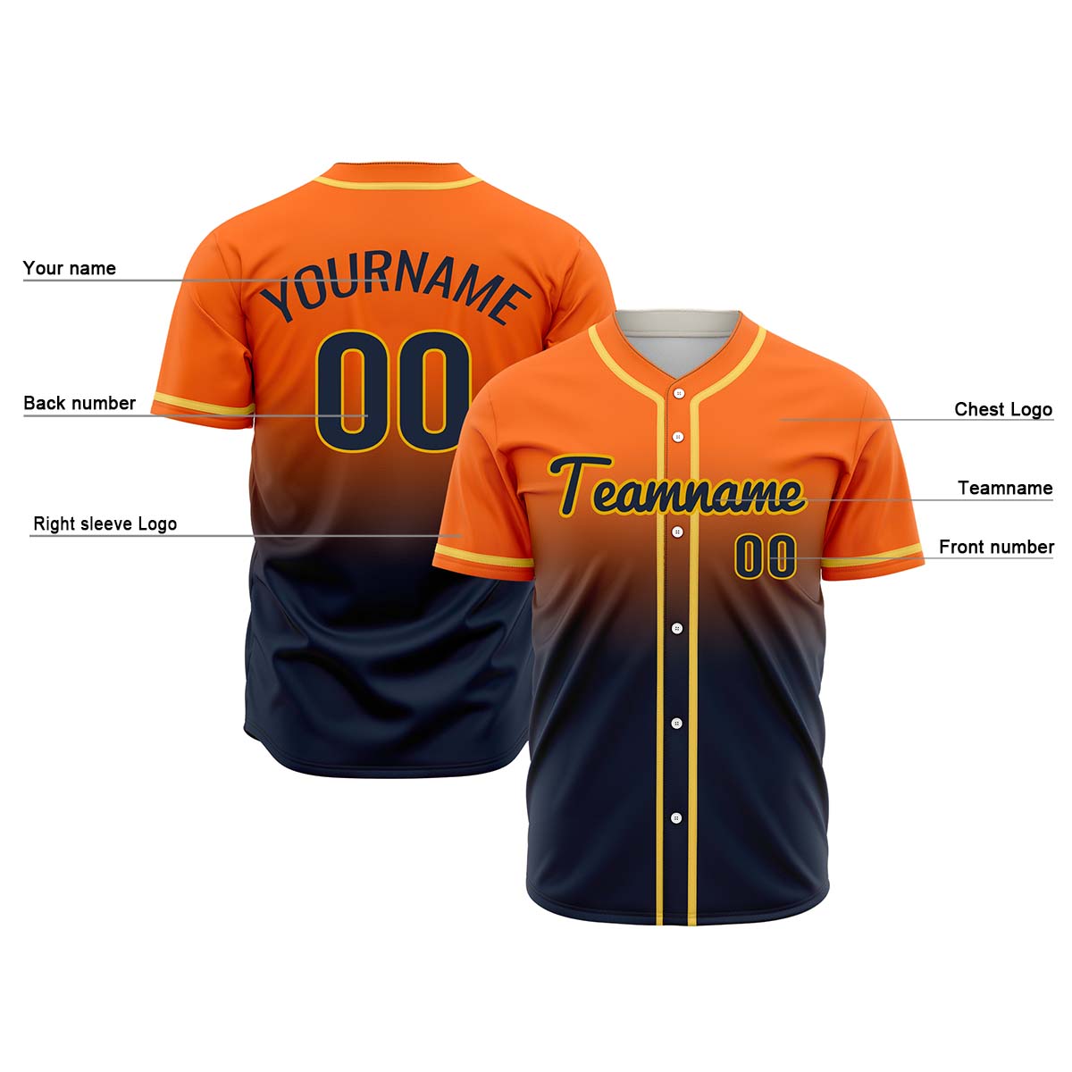 Custom Orange Dark Blue Hip Hop Baseball Jersey Stitched Printed - Personalized Name Number Shirts #BB-0919-0075