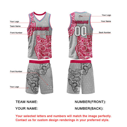 Custom Gray Pink Basketball Jersey Uniform Suit Printed Your Logo Name Number