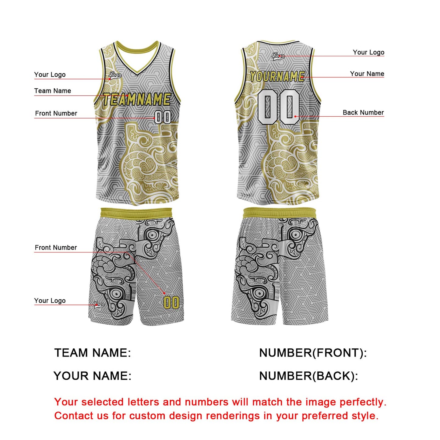 Custom Gray Yellow Basketball Jersey Uniform Suit Printed Your Logo Name Number