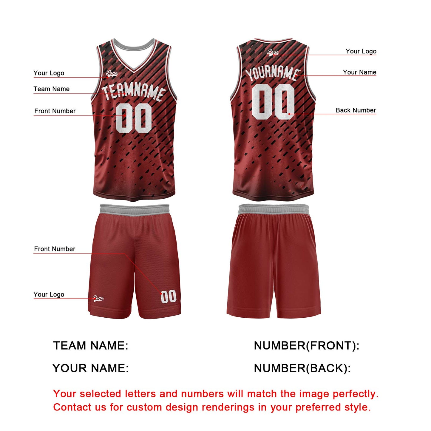 Custom Red Basketball Jersey Uniform Suit Printed Your Logo Name Number