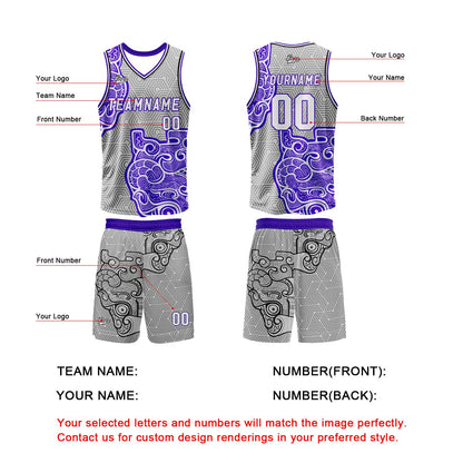 Custom Gray Purple Basketball Jersey Uniform Suit Printed Your Logo Name Number