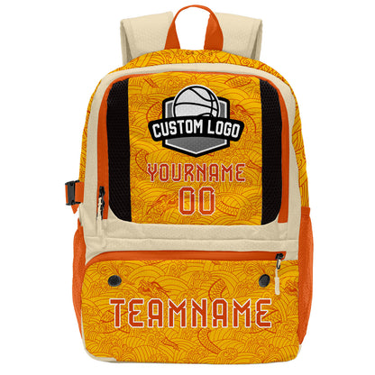 Custom Rice White Orange Yellow Basketball Soccer Backpack Personalized Player Names Numbers Team Logo #BB-0919-0034