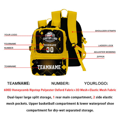 Custom Yellow Basketball Soccer Backpack Personalized Player Names - Numbers & Team Logo #150-BP-0914-0034