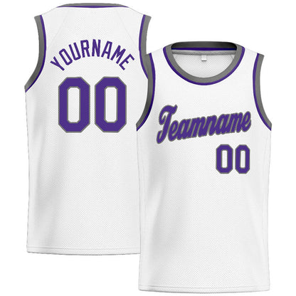 Custom Stitched Basketball Jersey for Men, Women And Kids White-Purple-Gray