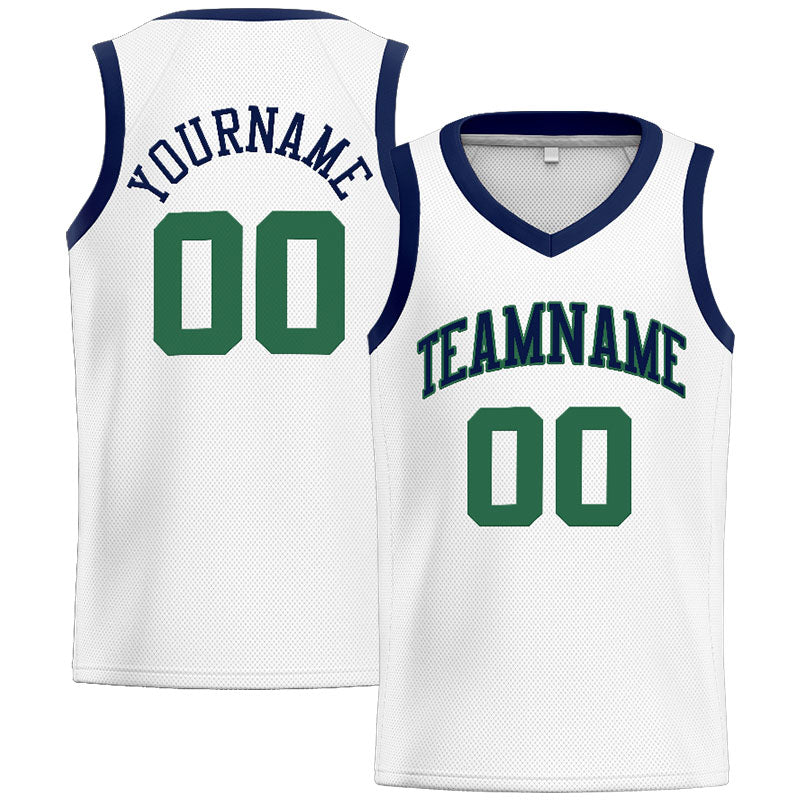 Custom Stitched Basketball Jersey for Men, Women And Kids White-Navy-Green