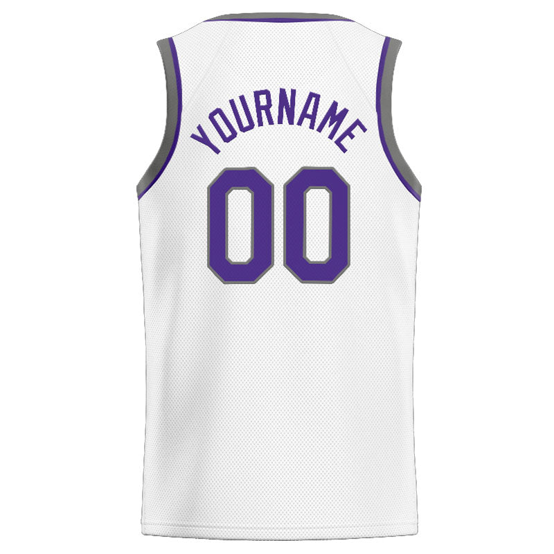 Custom Stitched Basketball Jersey for Men, Women And Kids White-Purple-Gray