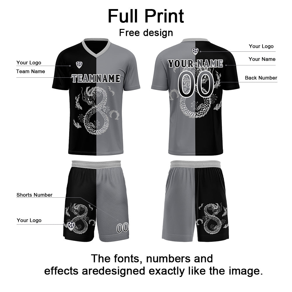 Custom Black Gray Uniform Jersey Kids Adults Personalized Set Jersey Shirt