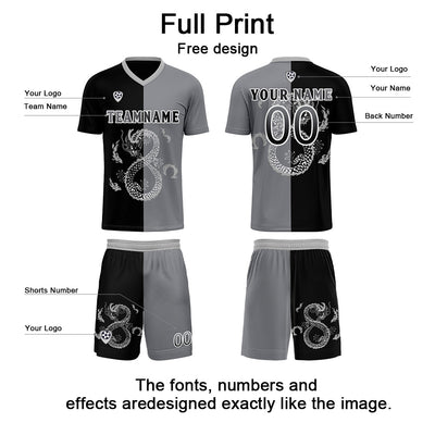 Custom Black Gray Uniform Jersey Kids Adults Personalized Set Jersey Shirt