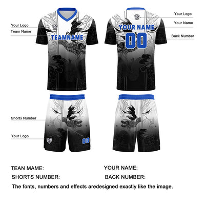 Custom Black Blue Uniform Jersey Kids Adults Personalized Set Jersey Shirt