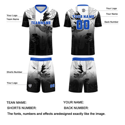 Custom Black Blue Uniform Jersey Kids Adults Personalized Set Jersey Shirt