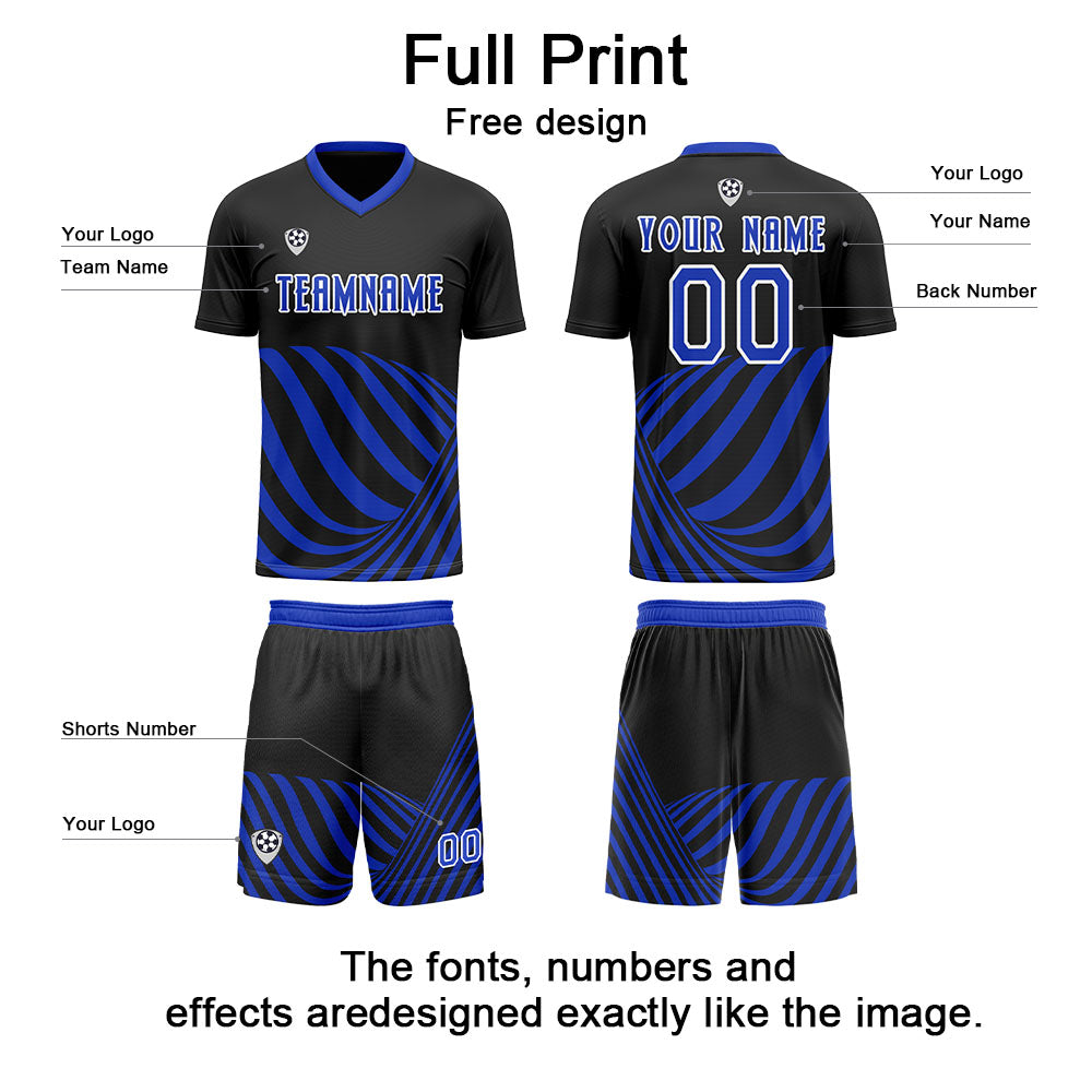 Custom Black Blue Uniform Jersey Kids Adults Personalized Set Jersey Shirt
