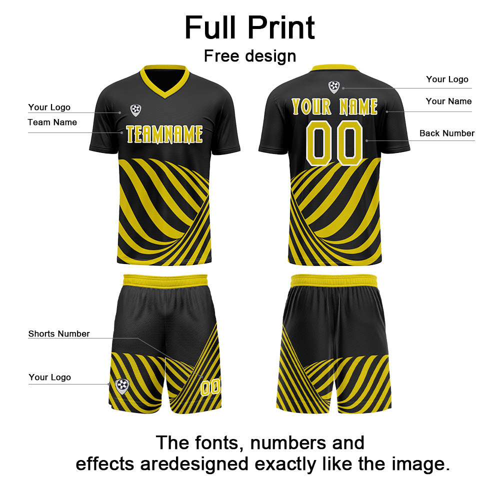 Custom Black Yellow Uniform Jersey Kids Adults Personalized Set Jersey Shirt