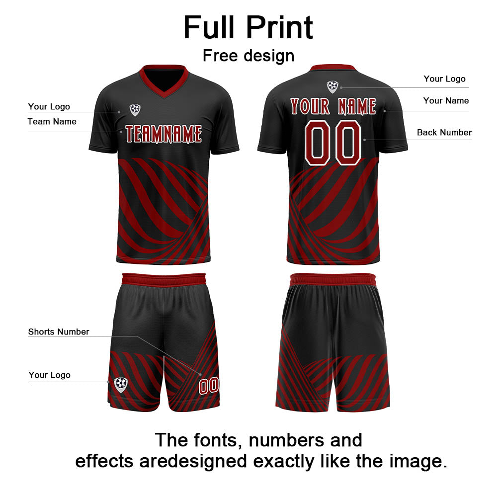 Custom Black Red Uniform Jersey Kids Adults Personalized Set Jersey Shirt