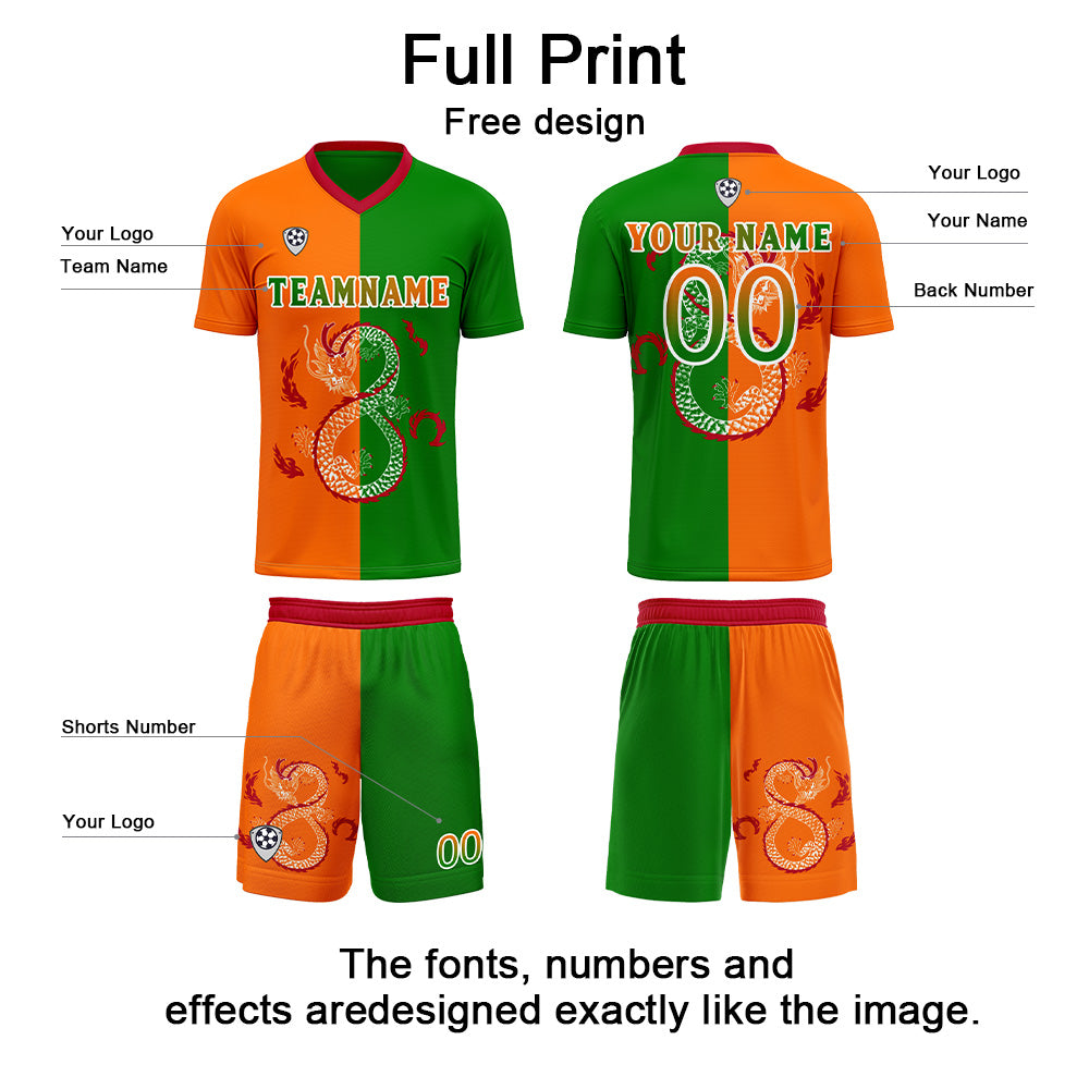 Custom Orange Green Uniform Jersey Kids Adults Personalized Set Jersey Shirt