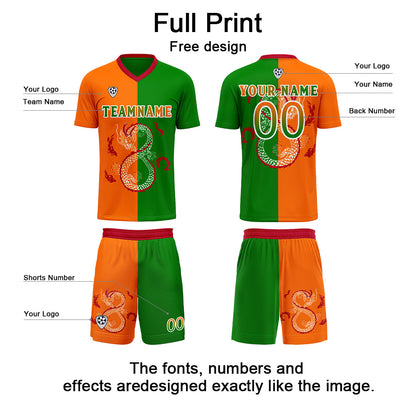 Custom Orange Green Uniform Jersey Kids Adults Personalized Set Jersey Shirt