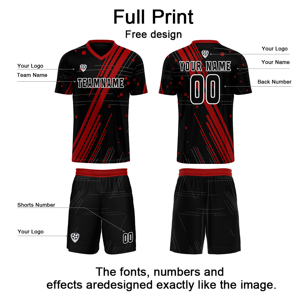 Custom Black Red Uniform Jersey Kids Adults Personalized Set Jersey Shirt