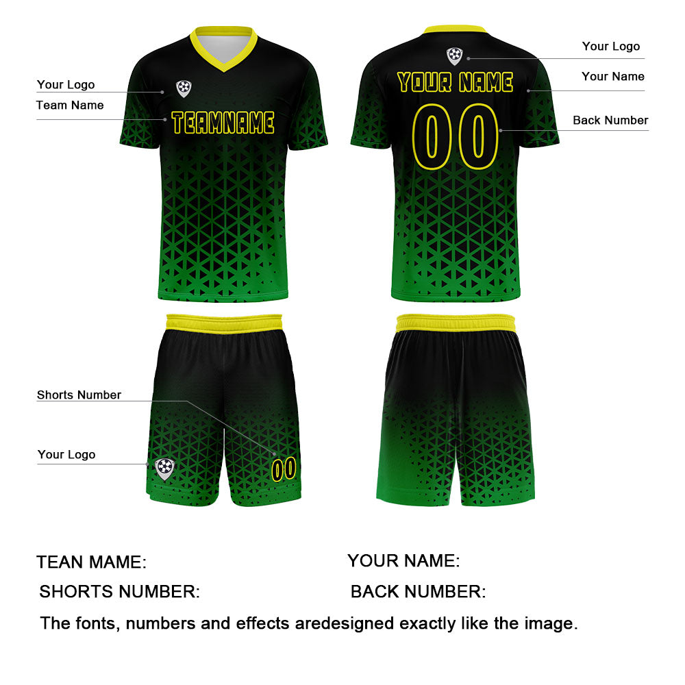 Custom Green Yellow Uniform Jersey Kids Adults Personalized Set Jersey Shirt