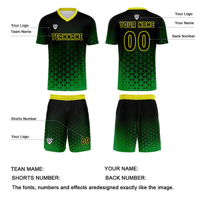 Custom Green Yellow Uniform Jersey Kids Adults Personalized Set Jersey Shirt