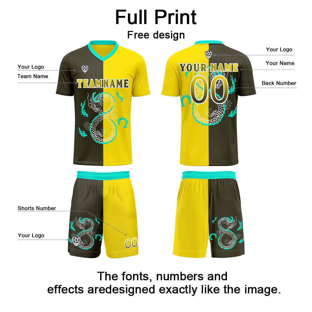 Custom Yellow Olive Green Uniform Jersey Kids Adults Personalized Set Jersey Shirt
