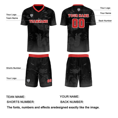 Custom Black Red Uniform Jersey Kids Adults Personalized Set Jersey Shirt