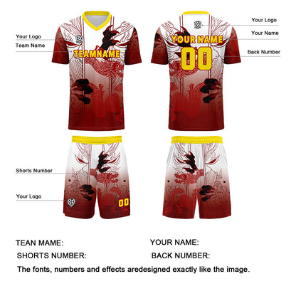 Custom Red Yellow Uniform Jersey Kids Adults Personalized Set Jersey Shirt