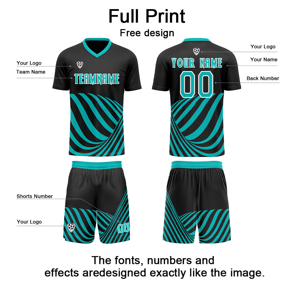 Custom Black Teal Uniform Jersey Kids Adults Personalized Set Jersey Shirt