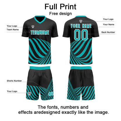 Custom Black Teal Uniform Jersey Kids Adults Personalized Set Jersey Shirt