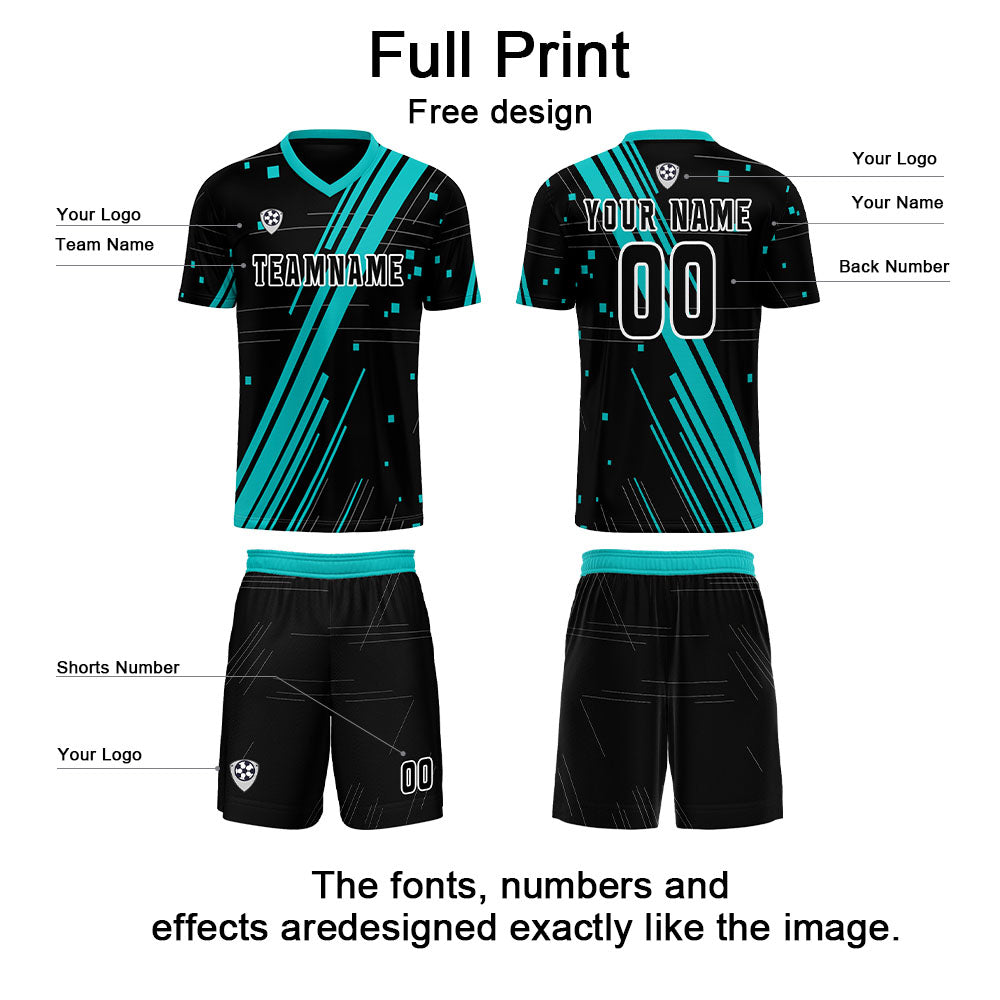 Custom Black Teal Uniform Jersey Kids Adults Personalized Set Jersey Shirt