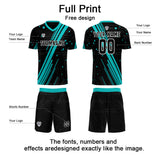 Custom Black Teal Uniform Jersey Kids Adults Personalized Set Jersey Shirt