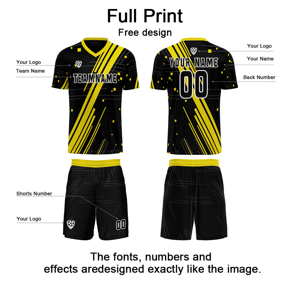 Custom Black Yellow Uniform Jersey Kids Adults Personalized Set Jersey Shirt