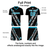 Custom Black Teal Uniform Jersey Kids Adults Personalized Set Jersey Shirt